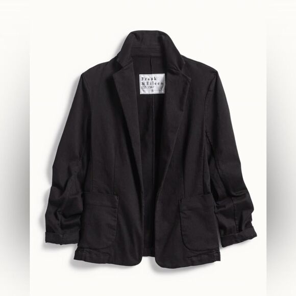 Frank & Eileen DUBLIN Jacket Blazer Denim Open Front Women’s L Stretch Old Money - Picture 4 of 11